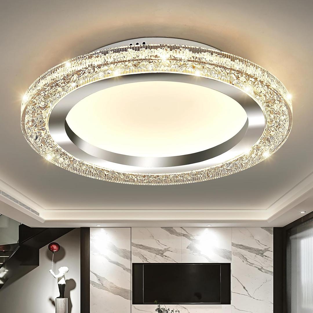 UOFUS 19.68" Modern Flush Mount Ceiling Light Chrome Round LED Ceiling Lamp
