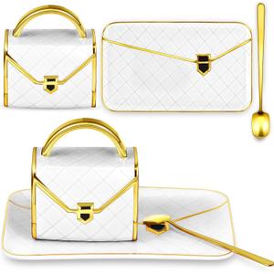 Zubebe 1 Set Coffee Mug Elegant Handbag Shaped Cup Mother's Day Modern Ceramic Purse Mug with Spoon and Saucer, 10oz Cute Creative Tea Cup for Woman Girls Gift (White)