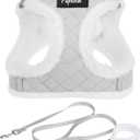 PUPTECK Plush Dog Harness and Leash Set for Small Dogs No Pull Step-in Soft Mesh Puppy Cat Winter Vest Harnesses Reflective at Night Warm, Plush Grey, XS (XS(CHEST 13"-14.5", 3-9 lbs))