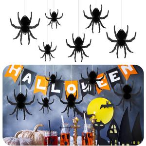 6 Pcs Halloween Hanging Spiders Decorations 3D Honeycomb Spider Ornaments Hanging Paper Spiders for Halloween Home Wall Window Decor Party Supplies Props