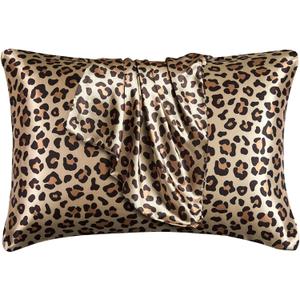 Silky Satin Toddler Pillowcases Pack of 2, 13x18 Inches Cheetah Print Travel Pillowcases with Envelope Closure, Small Kids Pillow Cases Covers, Gold Leopard