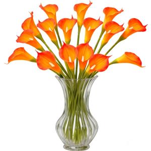 Calla Lily Artificial Flowers 16 PCS 25" Real Touch Long Stem Faux Calla Lillies for DIY Wedding Bouquet Party Home Decor (Sunset Red)