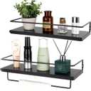 Floating Bathroom Shelves Set of 2 Wall Mounted Shelf with Black Metal Frame and Towel Rack for Bathroom Over Toilet Storage and Organizers for Bedroom Living Room Kitchen Office