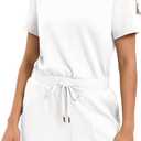 Casly Lamiit Women's Summer Short Sleeve Romper 2025 Casual Loose Crewneck Short Jumpsuit One Piece Outfits with Pockets (White, M)