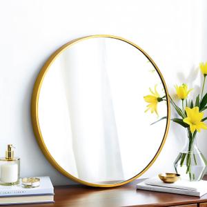 20" Round Mirror Circle Wall Mounted Hanging or Against Wall Metal Frame Dressing Make-up Mirrors for Entryway Bedroom Bathroom Living Room 20 inch Gold