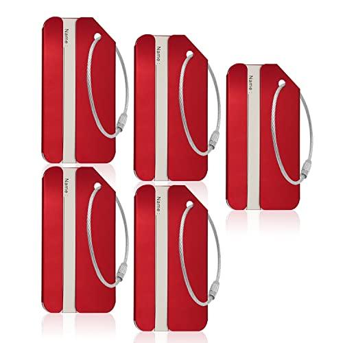 Aluminum Luggage Tags, Luggage Tag Holders for Travel Luggage Baggage Identifier by Ovener (5Pack Red)