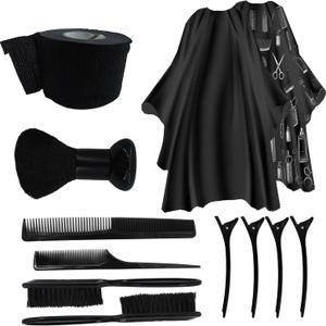 12-in-1 Professional Hairdressing Kit - Hairdresser's Cape, Scarf, Neck Paper, Brush, Neck Strip, Comb & Clips | Salon-Grade Accessories for Home & Salon Use