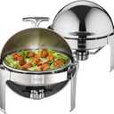 VEVOR Roll Top Chafing Dish Buffet Set, 6 Qt 2 Pack, Stainless Steel Chafer with 2 Full Size Pans, Round Catering Warmer Server with Lid Water Pan Stand Fuel Holder, for at Least 5 People Each (Silver)