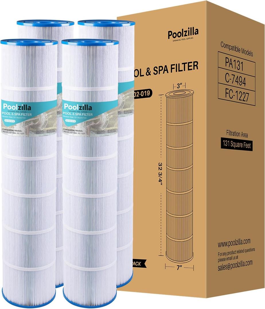 Poolzilla [4 Pack] Pool Filter Cartridge, Compatible with PLF131A, Pleatco PA131-PAK4, Hayward CX1280XRE, SwimClear C5020 Unicel C-7494, Filbur FC-1227, FC-6435, C5025, C5030 [L x OD: 32.75" x 7'']