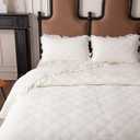BOV Quilts Queen Size - Stonewashed Fringed Edges Cotton Quilt Queen Quilt Bedding Set with 2 Pillow Shams, Quilted Cotton Bedspread Coverlet Full Size Comforter Sets for All Season, White 96"X92"