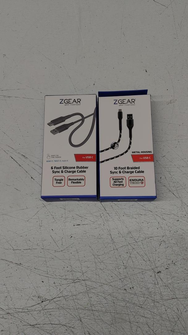 Set of 2: 1) ZGear® Silicone Sync & Charge Cable For USB-C, 2) ZGear 10 Foot Braided Sync & Charge Cable For USB-C