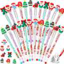 Cholemy 48 Pcs Christmas Stackable Pencils Multi Point Push Christmas Pencils with Topper Santa Claus Xmas Tree Snowman Pen for Party Favor Stocking Stuffers
