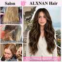ALXNAN Long Wavy Hair Extensions for Women, Clip in Hair Extensions Clip Ins Soft Full Head Synthetic Hairpieces 20 Inch Balayage Dark Brown to Chestnut Brown