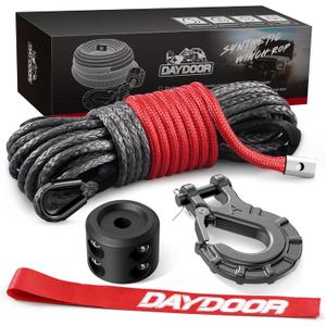 DAYDOOR Synthetic Winch Rope, 1/4'' x 50ft 10,000LBS Synthetic Winch Line, Synthetic Winch Cable for Offroad Vehicle 4WD ATV UTV, Synthetic Rope with Forged Winch Hook and Rubber Stopper (Gray)
