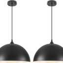 Large Pendant Lights Kitchen Island, 16 Inch Black and White Dome Pendant Light, Black Farmhouse Pendant Light, Large Industrial Pendant Lights for Kitchen Island, Dining Room, Cafe, 2 Pack, 16"x2