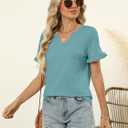 TICTICMIMI Women's V Neck Ruffle Short Sleeve Tops Summer Casual T Shirts (Blue, XL)