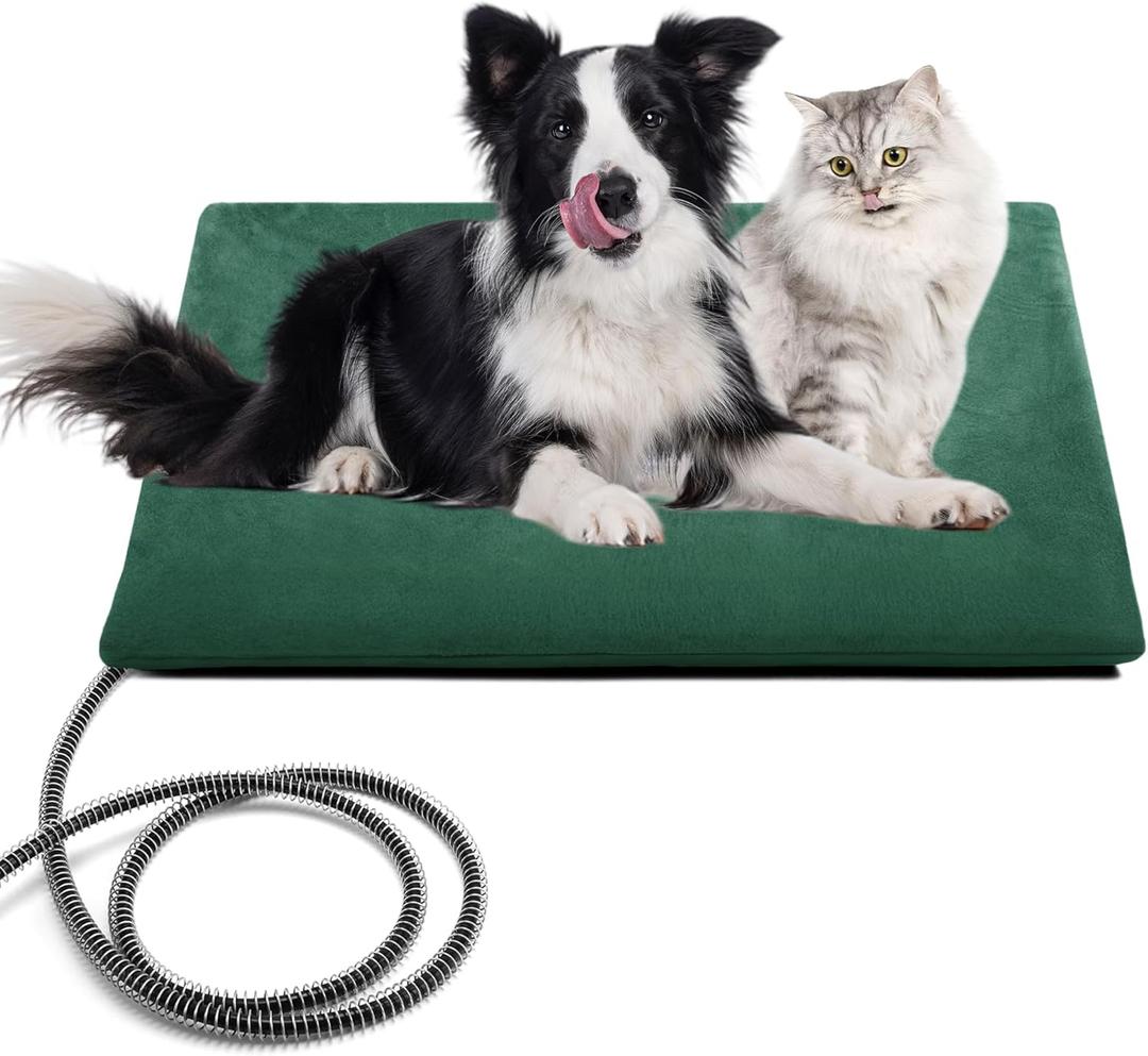 PETNF Outdoor Pet Heating Pad for Cats & Dogs, 100.4-107.6F Auto Temp Control, Waterproof Fireproof, for Cat House/Dog Kennel/Carport, Fits Domestic & Stray Pets (Green 15.7"X27.6")