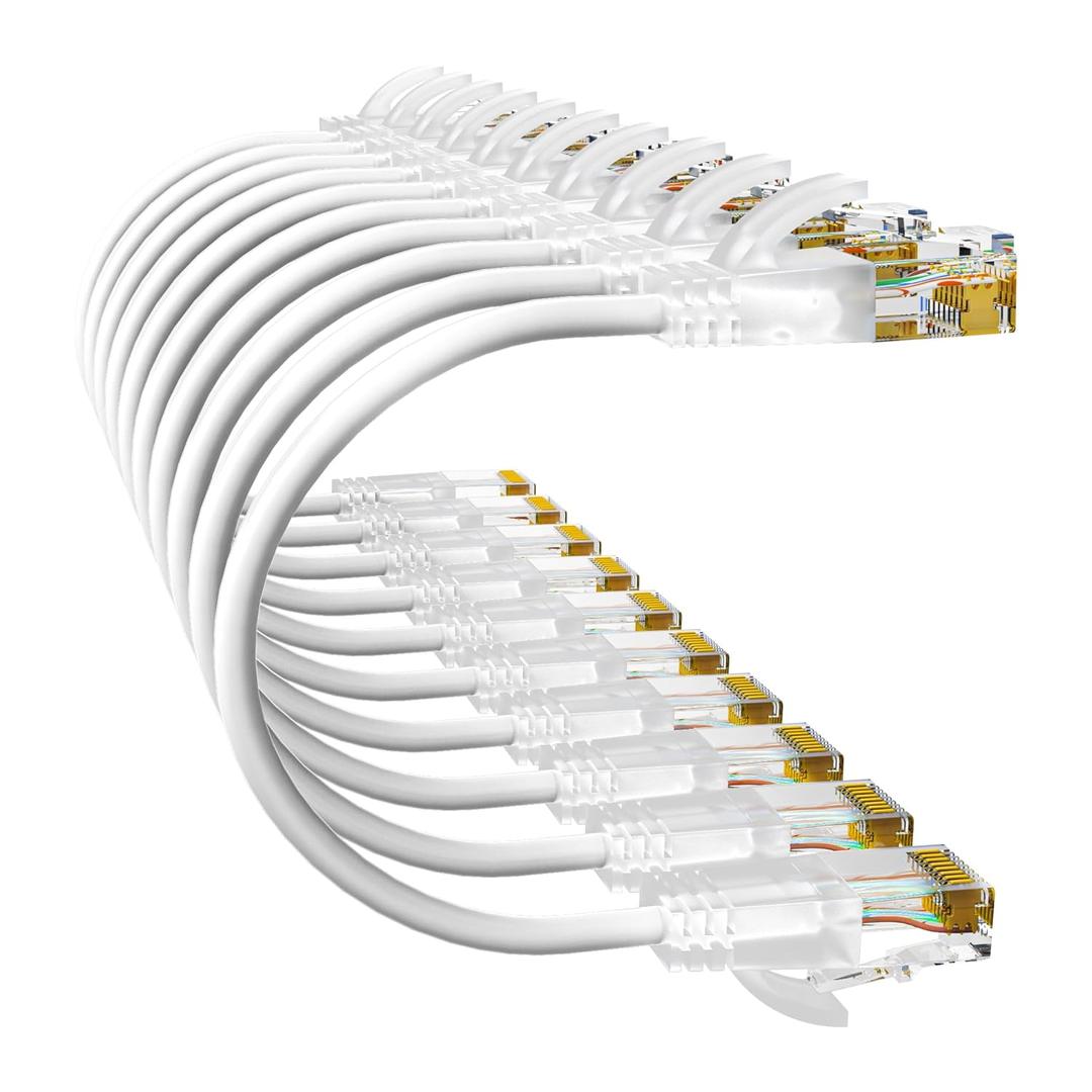 Cat6a Patch Cables 1ft (10 Pack) Slim, Cat6 Ethernet Patch Cable Pure Copper, Flexible Cat 6 Patch Cable 550MHZ 10G, Space-Saving Cat 6A Network Cables for Patch Panel, White