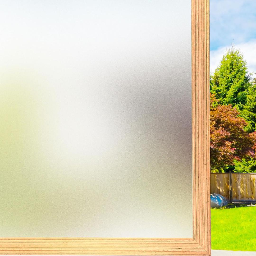 Frosted Window Privacy Film Non-Adhesive Static Cling Bathroom Decorative Stickers Heat Control UV Blocking Opaque Glass Window Coverings Film for Home Front Door Office (35.4 Inch x 6.5 Feet)
