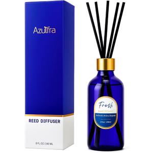 Reed Diffusers Set, 8 Oz Fresh Scented Diffuser, 6 Reed Diffuser Sticks, Home Fragrance Aromatherapy Oil Diffuser Reeds, Blue Bathroom & Office Decor 240 ml