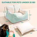 BurgeonNest Dog Car Seat for Small Dogs, Detachable and Washable Cat Carseats Under 25 lbs, Soft Pet Booster Seats with Storage Pockets and Clip-On Leash Portable Car Travel Carrier Bed, Beige Green