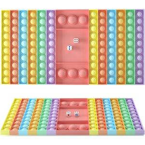 Big Pop It Fidget Game Chess Board with Dice, Portable Poppit Macaron Push Bubble Fidget Sensory Toy, Popit Fidget Trading Games Rubber Popper Game for Kids and Adults, Stress Relief Chessboard