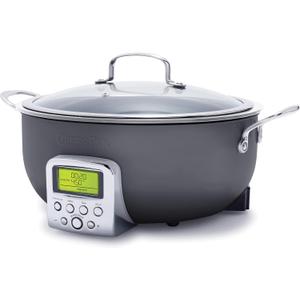 GreenPan Elite Essential Smart Electric 6QT Skillet Pot, Presets to Sear Saute Stir-Fry and Cook Rice, Healthy Ceramic Nonstick and Dishwasher Safe Parts, Easy-to-use LED Display, Graphite