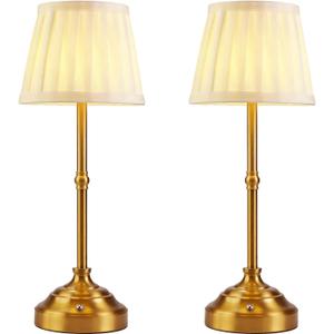YIEONSHION 2 Pack Portables Cordless Table Lamp, Fabric Shade Desk Lamp, Rechargeable Battery Powered Lighting, Dimmable Light for Dining Room, Bedroom, Bedside, Bar, Night Light, Camping, Balcony