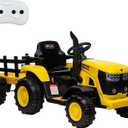 Kids Ride On Tractor, 12V Ride On Toy Car with Remote Control, Electric Vehicles Toy with LED Headlights & USB for Boys Girls 3-8, Ideal Gift for Kids (Yellow)