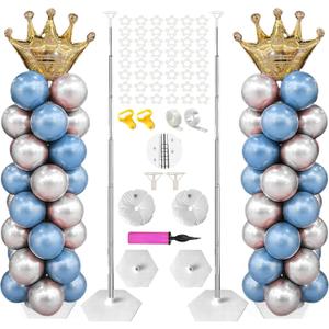 Balloon Column Stand Kit, Set of 2, 7 Feet Height Adjustable Balloon Arch Kit, Metal Telescopic Pillar Balloon Tower for Party Decoration, Wedding, Birthday, BALLOONS ARE NOT INCLUDED