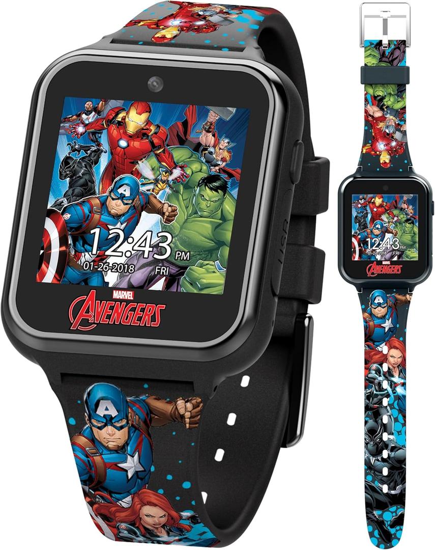 Marvel Avengers Interactive Kids Smartwatch Touchscreen Watch with Games, Camera, Voice Recorder, Step Tracker, Timer & Alarm 10 Watch Faces, USB Rechargeable Fits Wrists 5.5" to 8"