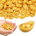 Hollowfly 60 Pcs Mini Ingot Yuan Bao Decor Mini Chinese Feng Shui Figurine Collectibles Chinese Coins Gold Ingot Feng Shui Lucky Yuan Bao Decor Good Luck Fortune Coin for Chinese New Year Craft Decor