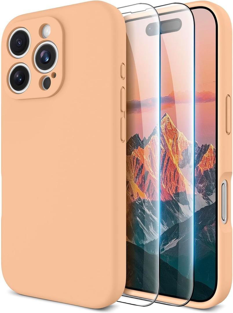 OTOFLY for iPhone 16 Pro Max Case, Compatible with MagSafe, Shockproof Magnetic Silicone Case for iPhone 16 Pro Max,[Military Grade Protection] [2 Pack Screen Protectors], Peach Fuzz