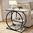 AT-VALY Pair of 2 Side Table with Storage Shelves,3-Tier End Table, Small Sofa Side Table for Living Room, Bedroom (Black)