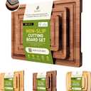 3 Packs Bamboo Cutting Board Set with Non Slip Feet and Over Sink Nice Solid Thick Wood Juice Groove Chopping Board Extra Large Big Small Best Hardwood Kitchen Counter Organic Vegetable (Brown)