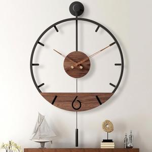 34.624 Inch Large Modern Decorative Pendulum Wall Clock,Big Metal Farmhouse Oversized Silent Wall Clocks Minimalist Elegant Walnut Dial Pointers for Living Room,Office,Dining Room Decor (Black)