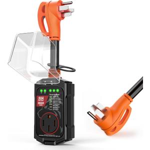Vehiker  -RV Surge Protector 50 Amp, RV Power Surge Voltage Protection, RV Adapter Plug for Camper, Circuit Analyzer for Travel Trailers with Waterpoof Cover(Orange) (50Amp with No LED Display)