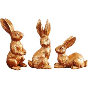 2 x Easter Bunny Decorations, 3 PCS Resin Gold Bunny Figurines Vintage Rabbit for Easter Decor Small Decorative Rabbit Statues for Home Decor, Spring Tabletop Centerpiece(Rose Gold 3pcs)