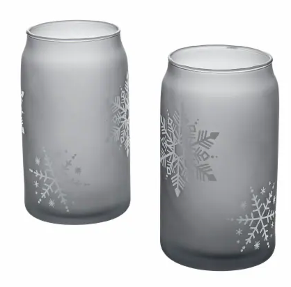 2 Piece Gray Snowflake Soda Can Glass Set