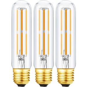 Leools T10 Led Bulb,Dimmable Tubular Vintage LED Edison Bulbs 6W,Equivalent 60 Watt,600LM,Warm White 2700K,Clear Glass,E26 Base Bulb, for Cabinet Display Cabinet etc,3 Pack. (Warm White - 3pcs)