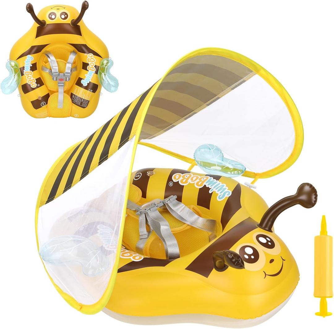 Free Swimming Baby Inflatable Baby Swim Float with Sun Canopy Size Improved Infant Pool Floaties Swimming Pool Toys for The Age of 3-36 Months
