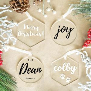 UNIQOOO Acrylic Christmas Ornament 2025 3'' Clear Circle & Hexagon, 4mm Extra Thick, DIY Blank Bulb Xmas Bauble Tree Decoration, Stocking Name Tag, Memento (9 Round & 9 Hexagon)