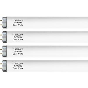 14 Watts F14T12/CW Fluorescent Light Bulb, T12 Liner Fluorescent Tube, 15 Inches Overall Length, T12 14W Cool White Light Color, G13 Bi-Pin Cap, 4 Pack
