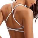 VANTONIA Womens Butterluxe Sports Bras Strappy Criss-Cross Back Twist Front Sports Bra Backless Workout Bra-Lily Bra (X-Large, White)