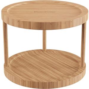 Classic Cuisine Lazy Susan  All-Natural Bamboo Round Two Tier Turntable Kitchen, Pantry and Vanity Organizer and Display with 10 Inch Diameter
