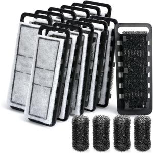 NICREW Slim Aquarium Filter Cartridges (12 pcs) with Intake Sponges (4 pcs)