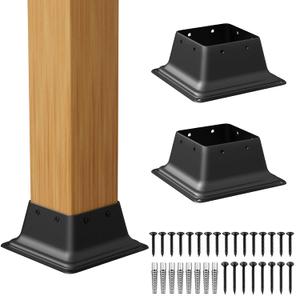 SPACEEUP 4x4 Post Base 3PCS Black Square Brackets Internal Size 3.5 x 3.5 Inch Heavy Duty Steel Deck Post Base Cover Fit for 4 x 4 Standard Wood Post Anchor Deck Base Plate