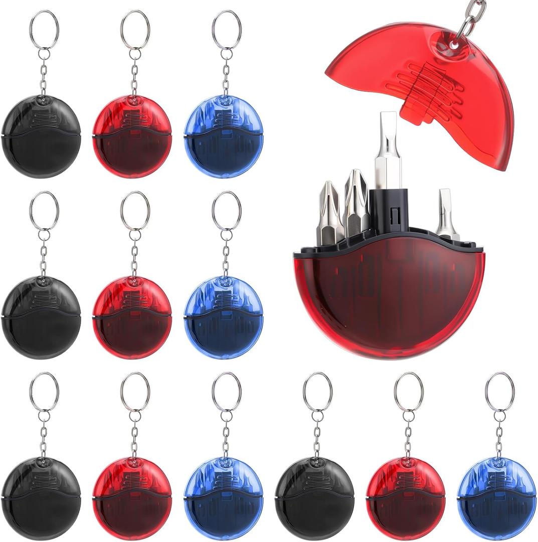 XunYee 12 Pcs 4 in 1 Mini Screwdriver Keychain Set Christmas Stocking Stuffers Bulk for Men Multi Tool Pocket Screwdriver Keychain Kit for Christmas Party Favor Father Birthday Gift Goodie Bag Filler