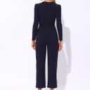 Allegra K Women's V Neck Jumpsuit Long Sleeve Tie Waist Wide Leg Long Pants Elegant Knit Jumpsuits (Black, L)