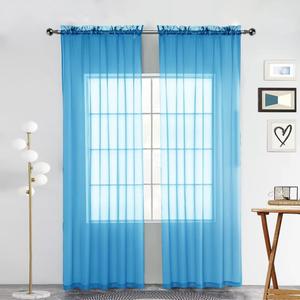 SpaceDresser Basic Rod Pocket Sheer Voile Window Curtain Panels Cyan Blue 1 Pair 2 Panels 52 Width 84 Inch Long for Kitchen Bedroom Children Living Room Yard (Cyan Blue,52 W x 84 L)